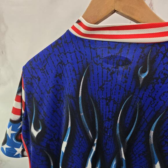 Primal Wear Cycling Jersey Mens XL Blue Red Flag Flames Bike Pockets Zip - Picture 6 of 12